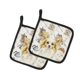Lemon and White Papillon Coffee Bar Pair of Pot Holders Pair 7.5x7.5 Quilted Insulated Hot Pads Decorative Kitchen Gift Made in USA