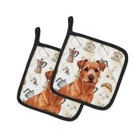 Red Norfolk Terrier Coffee Bar Pair of Pot Holders Pair 7.5x7.5 Quilted Insulated Hot Pads Decorative Kitchen Gift Made in USA