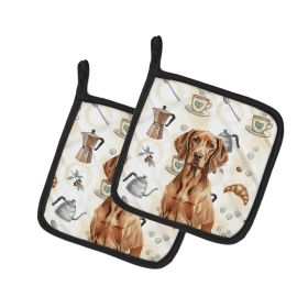 Liver Pointer Coffee Bar Pair of Pot Holders Pair 7.5x7.5 Quilted Insulated Hot Pads Decorative Kitchen Gift Made in USA