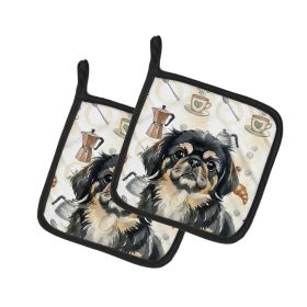 Black and Tan Pekingese Coffee Bar Pair of Pot Holders Pair 7.5x7.5 Quilted Insulated Hot Pads Decorative Kitchen Gift Made in USA