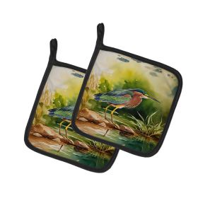 Green Heron Pair of Pot Holders Kitchen Heat Resistant Pot Holders Sets Oven Hot Pads for Cooking Baking BBQ, 7 1/2 x 7 1/2